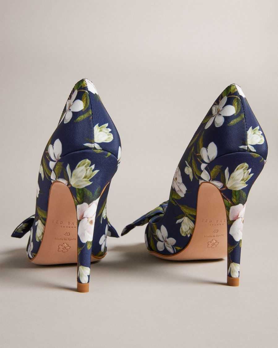 Ted Baker Hyra Floral Bow Court Heels Navy | 1590862-UP