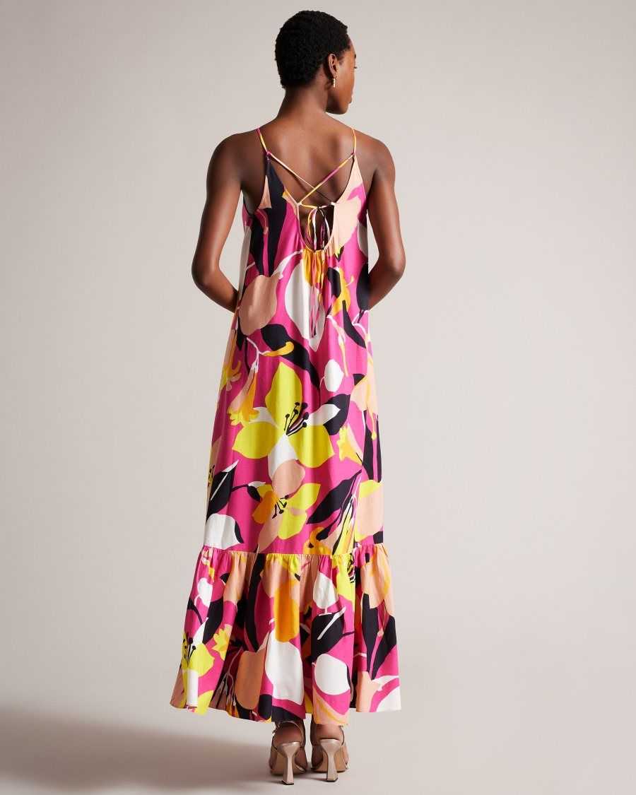 Ted Baker Ikella Abstract Print Pleated Halter Maxi Dress Bright Pink | 9137864-JZ