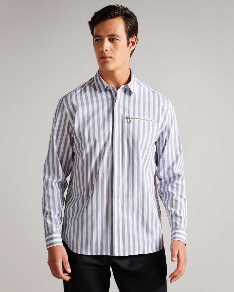 Ted Baker Iler Striped Shirt Light Grey | 8472560-ZQ