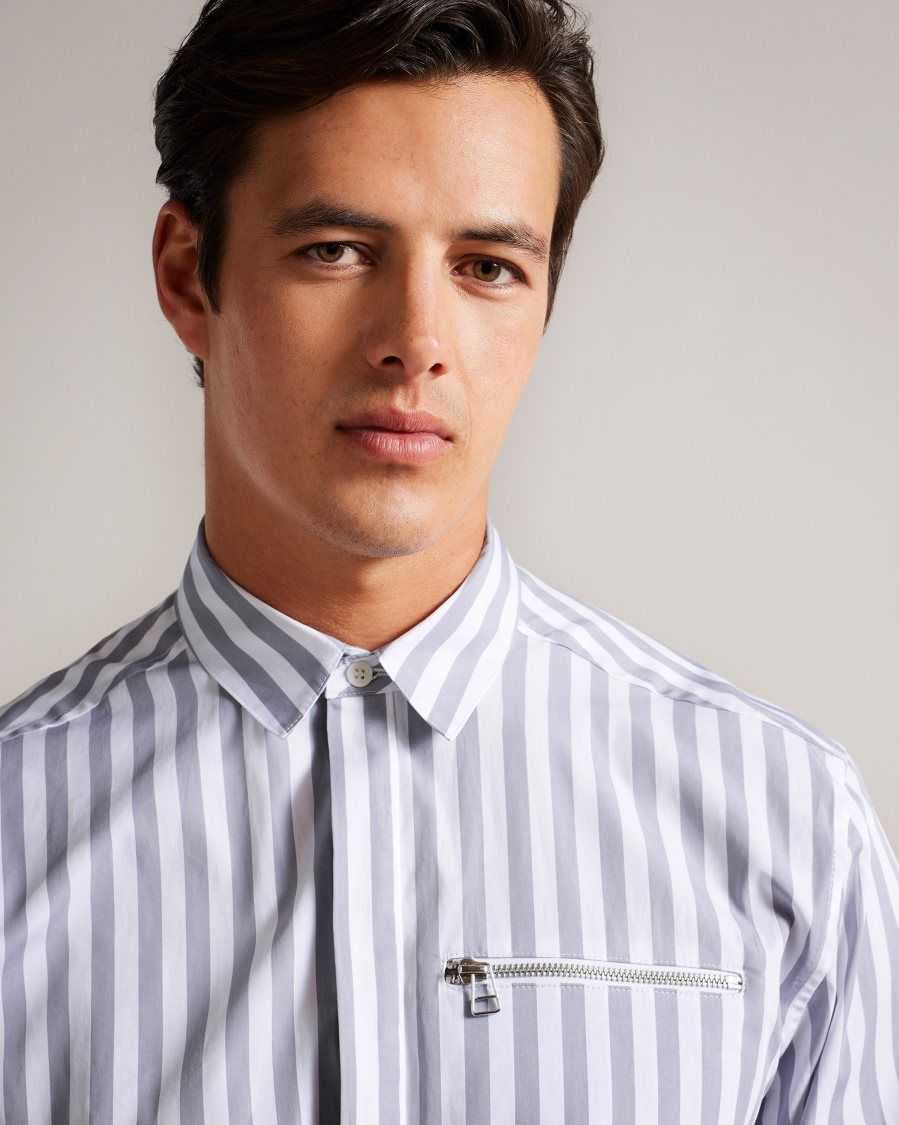 Ted Baker Iler Striped Shirt Light Grey | 8472560-ZQ