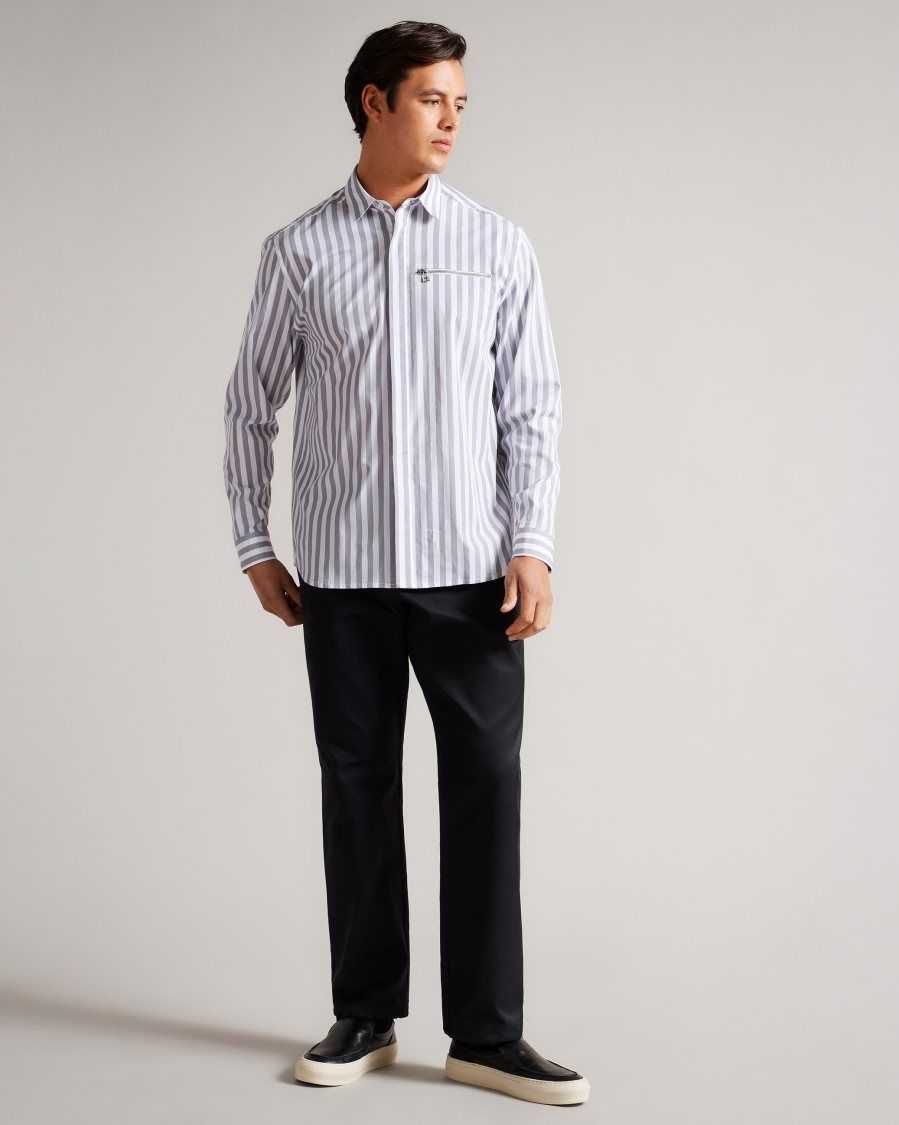 Ted Baker Iler Striped Shirt Light Grey | 8472560-ZQ