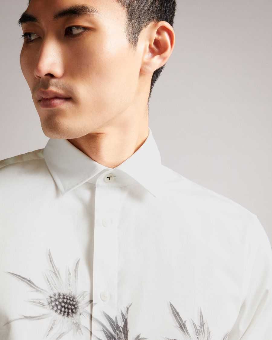 Ted Baker Ilford LS Thistle Placement Print Shirt White | 8193024-ZI