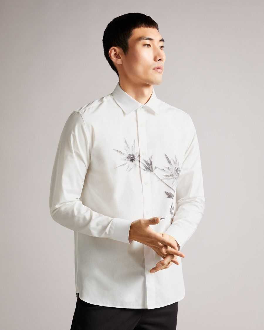 Ted Baker Ilford LS Thistle Placement Print Shirt White | 8193024-ZI