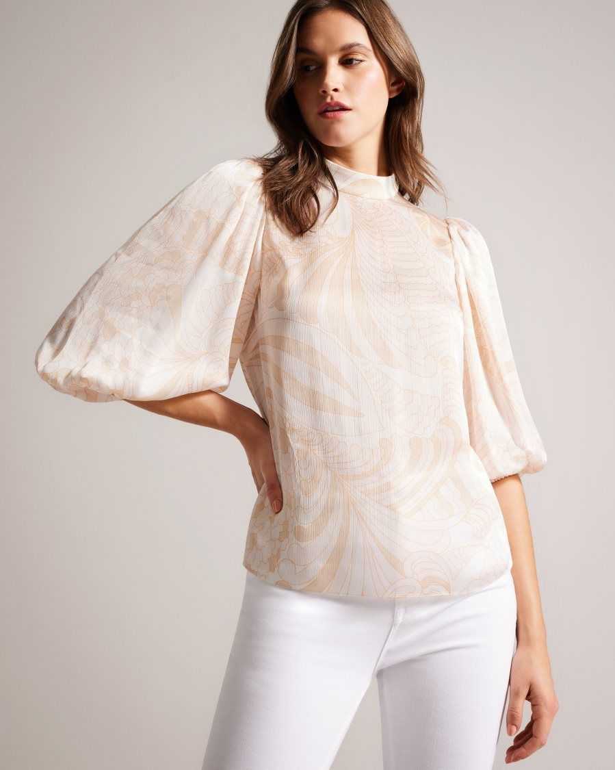 Ted Baker Imelah Paisley Top With Balloon Sleeve Light Nude | 1920743-KU