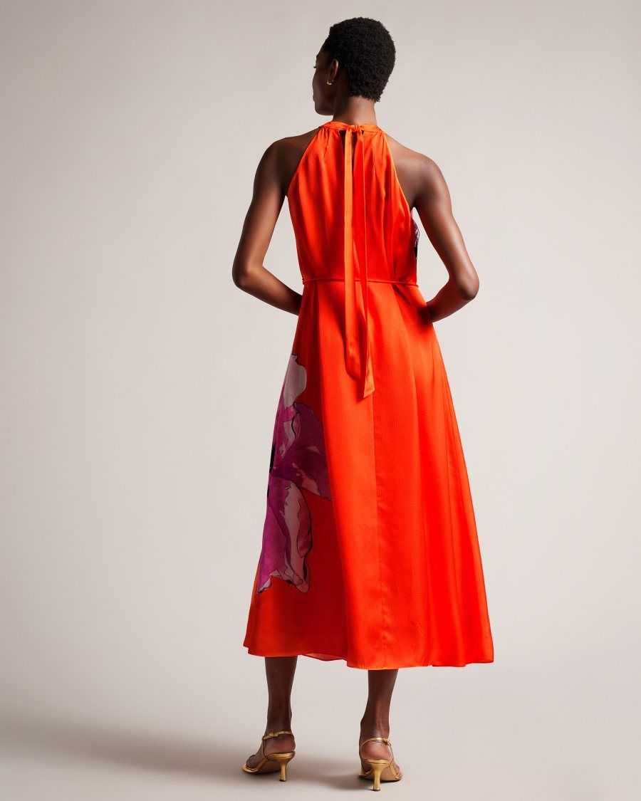 Ted Baker Immia Halterneck Midaxi Swing Dress Bright Orange | 7942863-MT