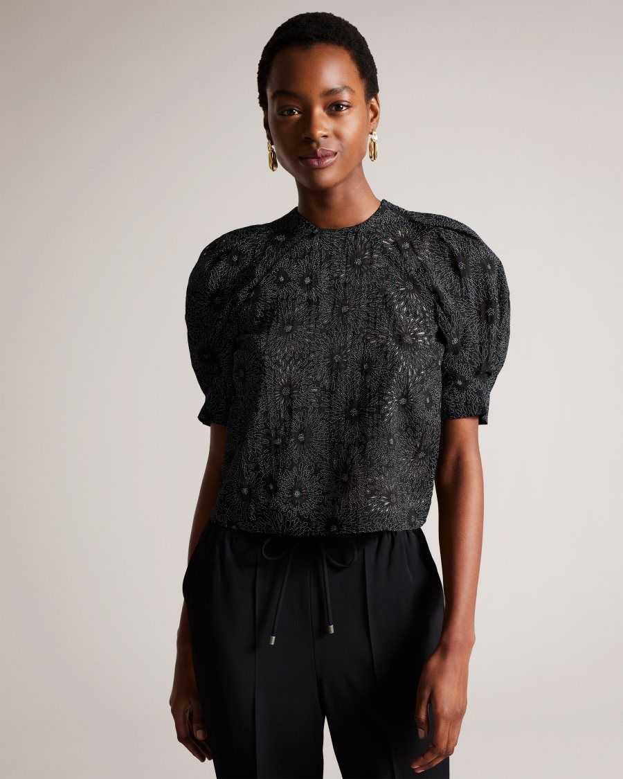 Ted Baker Ingriid Boxy Puffed Sleeve Top Black | 3649270-CS