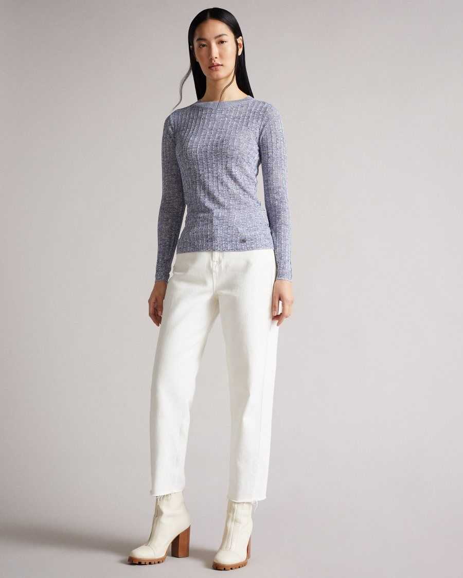 Ted Baker Iolana Rayon Rib Crew Neck Jumper Pale Blue | 1425069-LQ