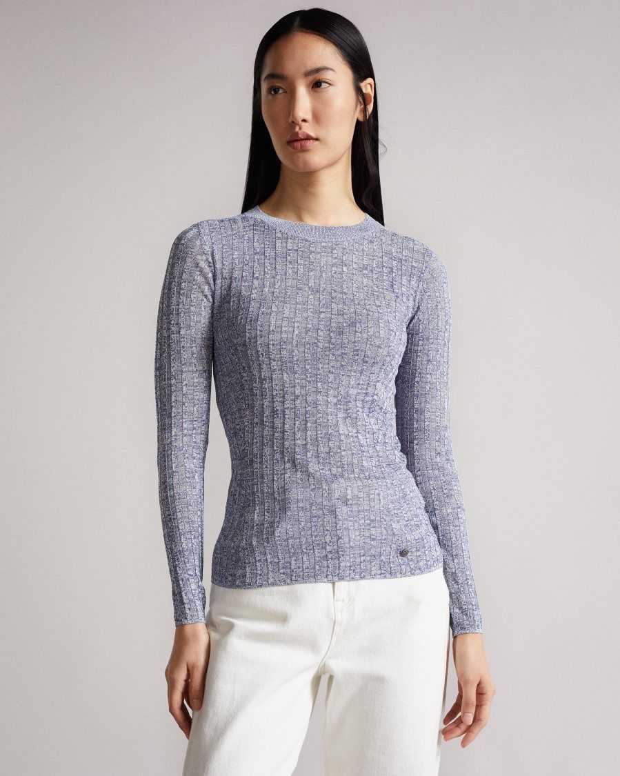 Ted Baker Iolana Rayon Rib Crew Neck Jumper Pale Blue | 1425069-LQ