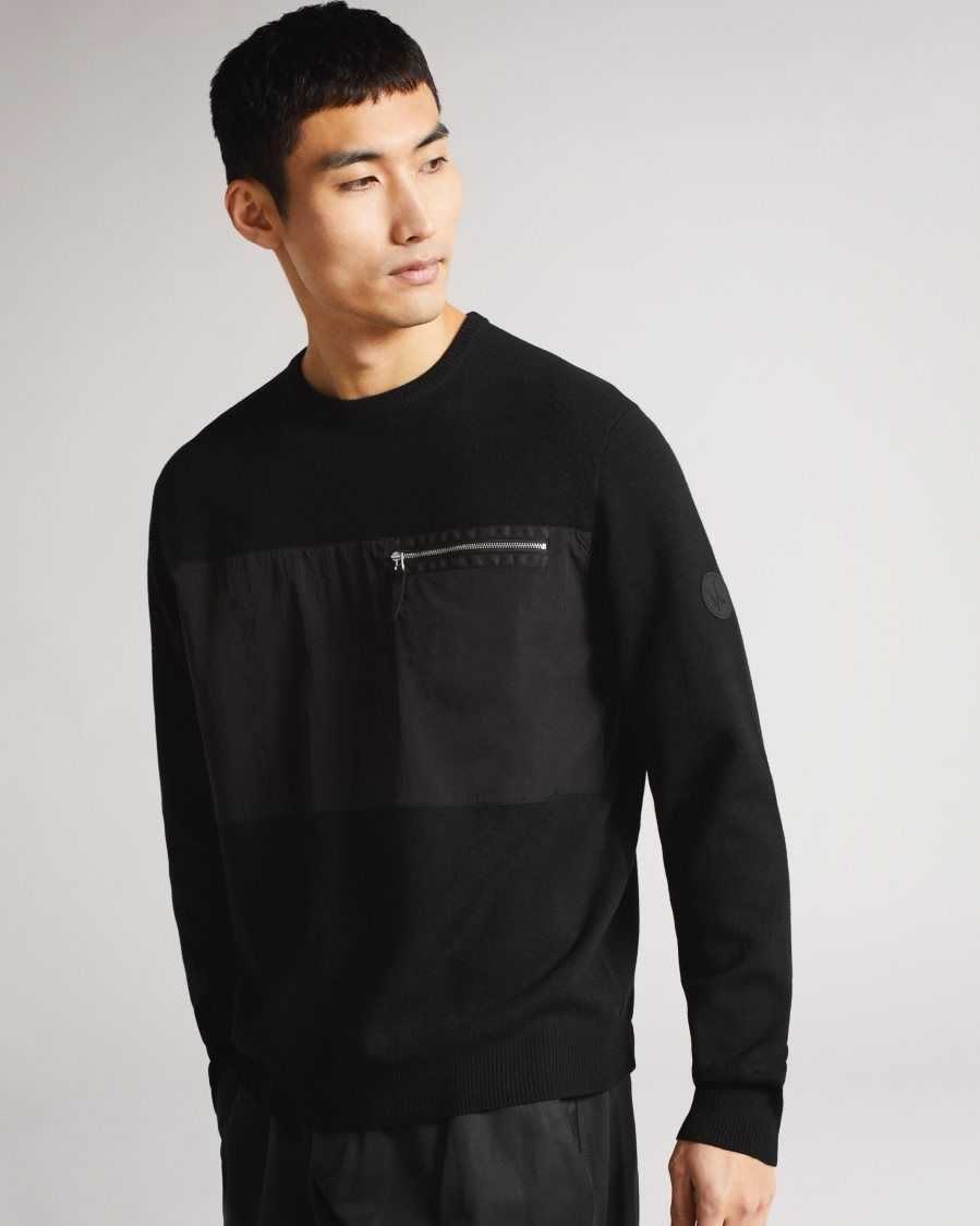 Ted Baker Irwin MIB Nylon Panel Crew Black-Grey | 0417236-PF