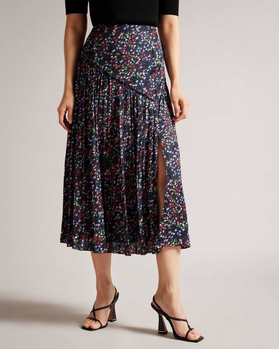 Ted Baker Israa Pleated Midi Skirt Dark Navy | 0843921-UZ