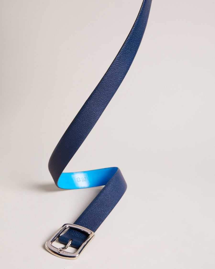 Ted Baker Jaims Contrast Detail Leather Belt Navy | 9740623-IL