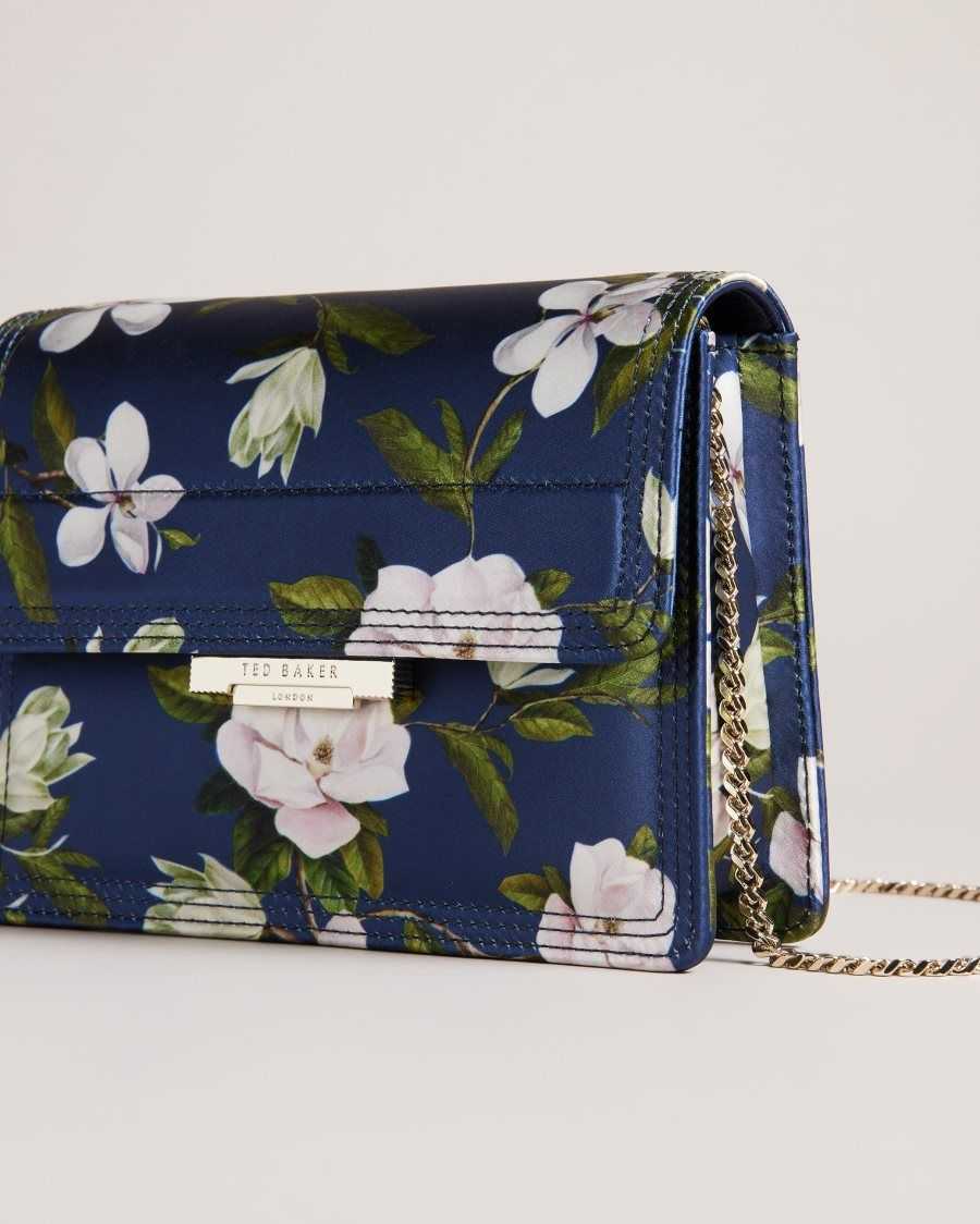 Ted Baker Jenia Floral Print Satin Crossbody Bag Dark Blue | 2573694-ZY