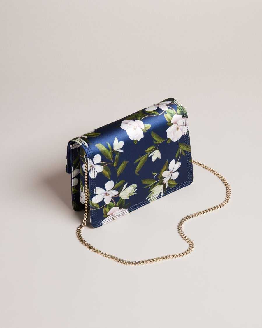 Ted Baker Jenia Floral Print Satin Crossbody Bag Dark Blue | 2573694-ZY