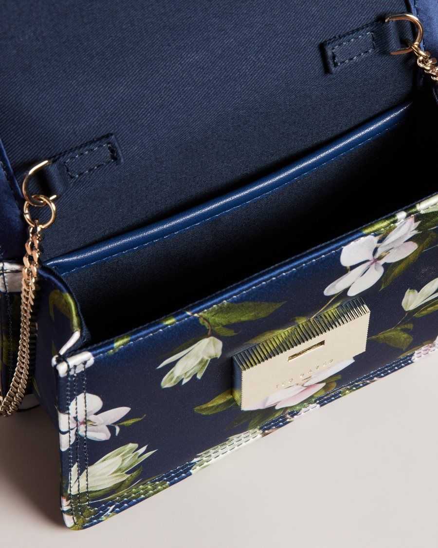 Ted Baker Jenia Floral Print Satin Crossbody Bag Dark Blue | 2573694-ZY