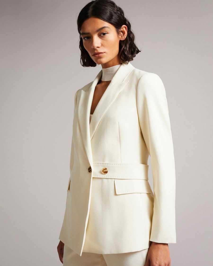 Ted Baker Joanni Peak Lapel Blazer With Waist Tab Ivory | 3658947-WM