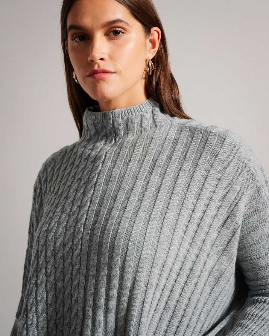 Ted Baker Joilla Funnel Neck Cape Style Jumper Grey-Marl | 4320718-PE