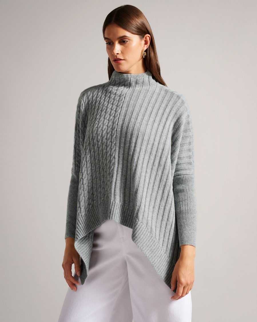 Ted Baker Joilla Funnel Neck Cape Style Jumper Grey-Marl | 4320718-PE