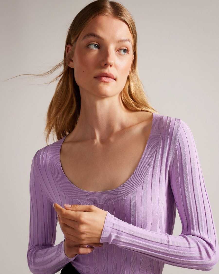 Ted Baker Jolia Rib Engineered Knit Top Lilac | 9587612-UZ