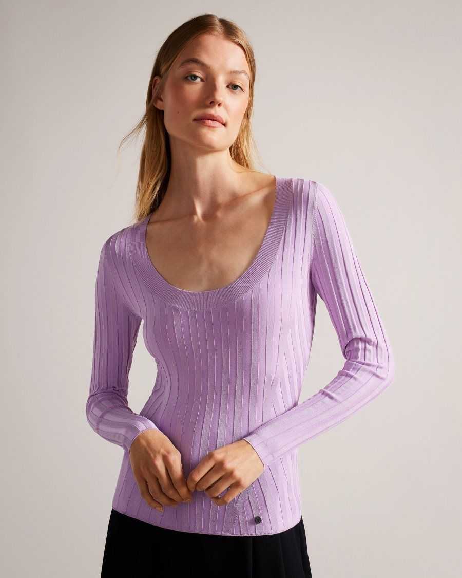 Ted Baker Jolia Rib Engineered Knit Top Lilac | 9587612-UZ