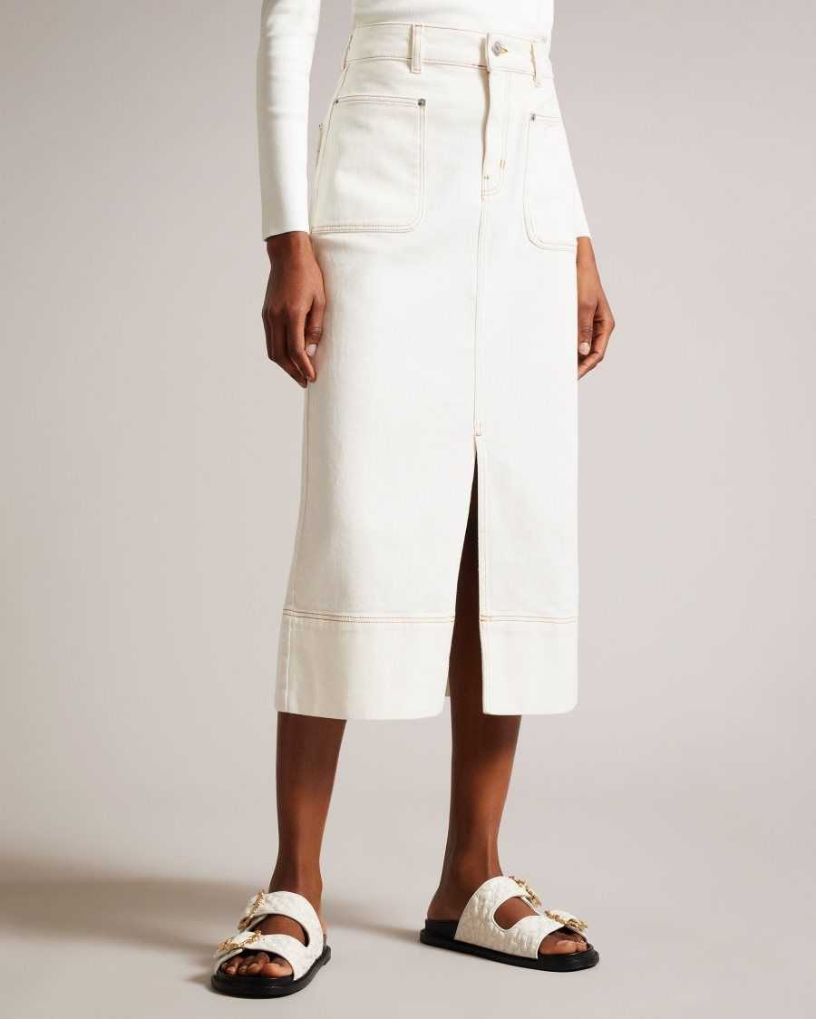 Ted Baker Jomana Denim Midi Pencil Skirt Ivory | 2378069-IE