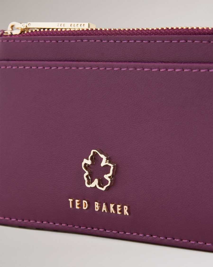 Ted Baker Jorjio Flower Eyelet Zip Card Holder Oxblood | 5180234-BQ