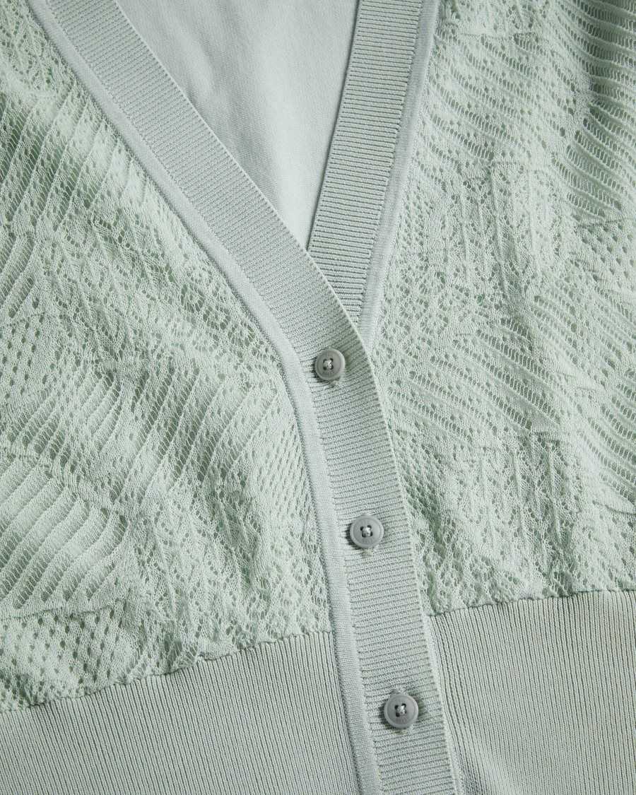 Ted Baker Joslina Pointelle Knit Cardigan Pale Green | 9158032-KS