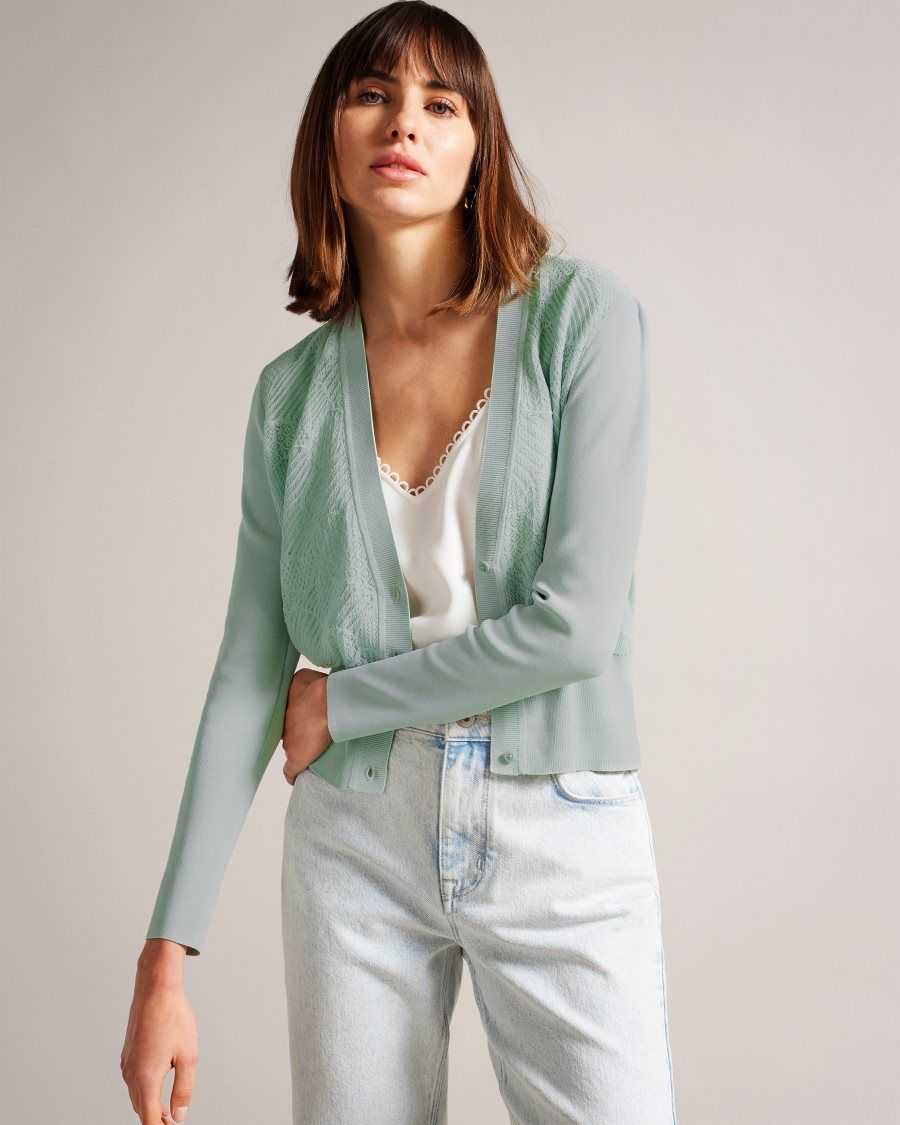 Ted Baker Joslina Pointelle Knit Cardigan Pale Green | 9158032-KS