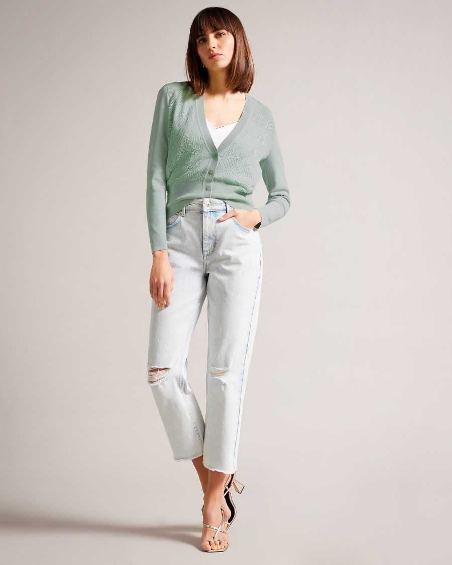 Ted Baker Joslina Pointelle Knit Cardigan Pale Green | 9158032-KS