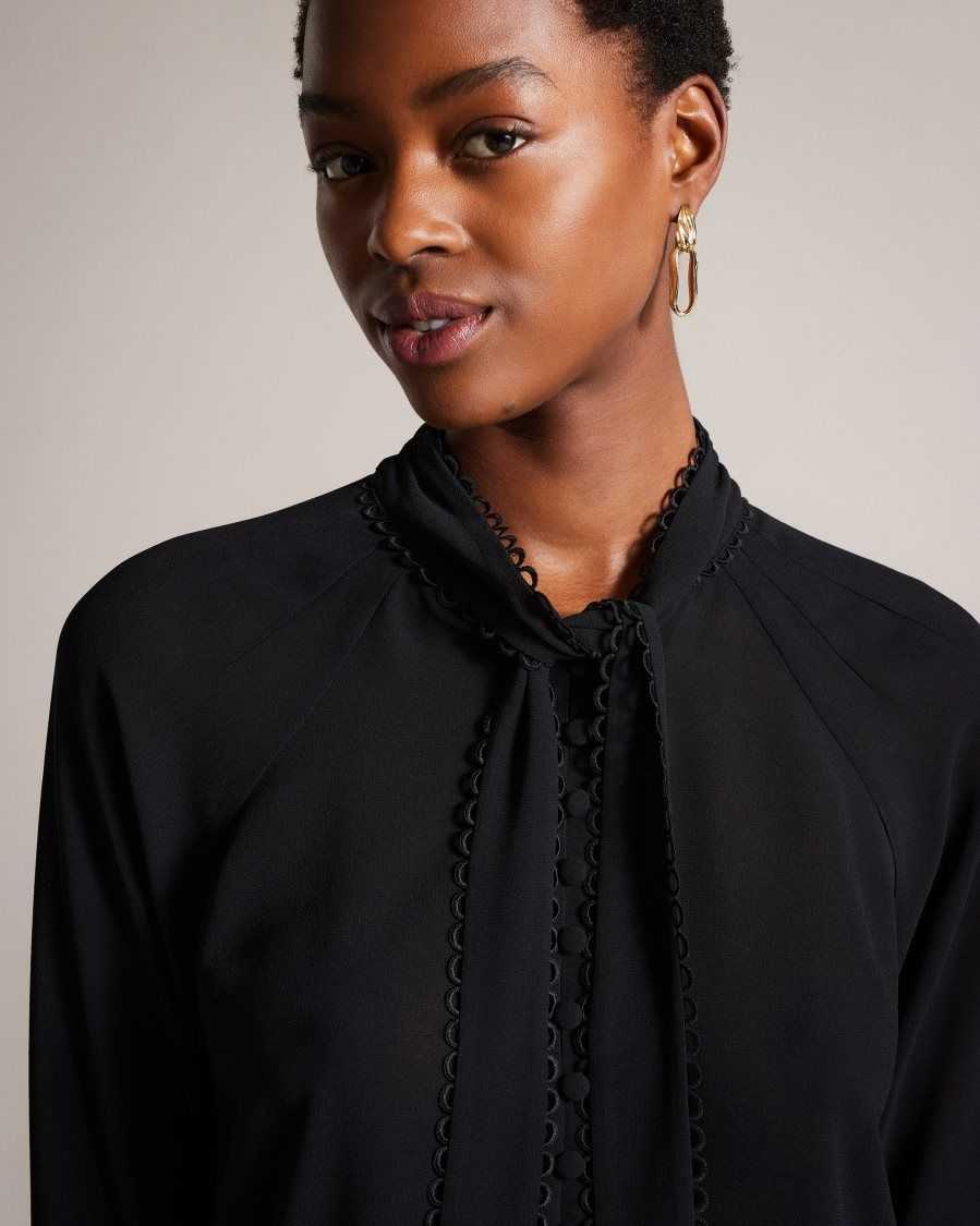 Ted Baker Julinaa Blouse with Rouleaux Trim Detail Black | 1937406-ZU