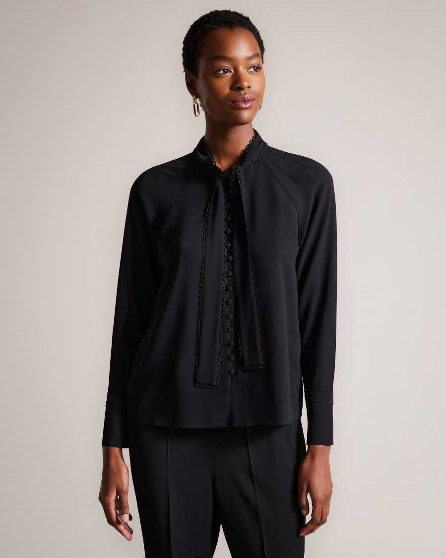 Ted Baker Julinaa Blouse with Rouleaux Trim Detail Black | 1937406-ZU