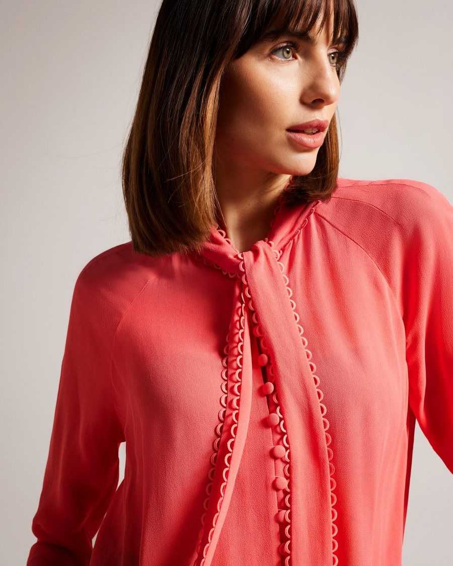 Ted Baker Julinaa Blouse with Rouleaux Trim Detail Coral | 6283014-EL