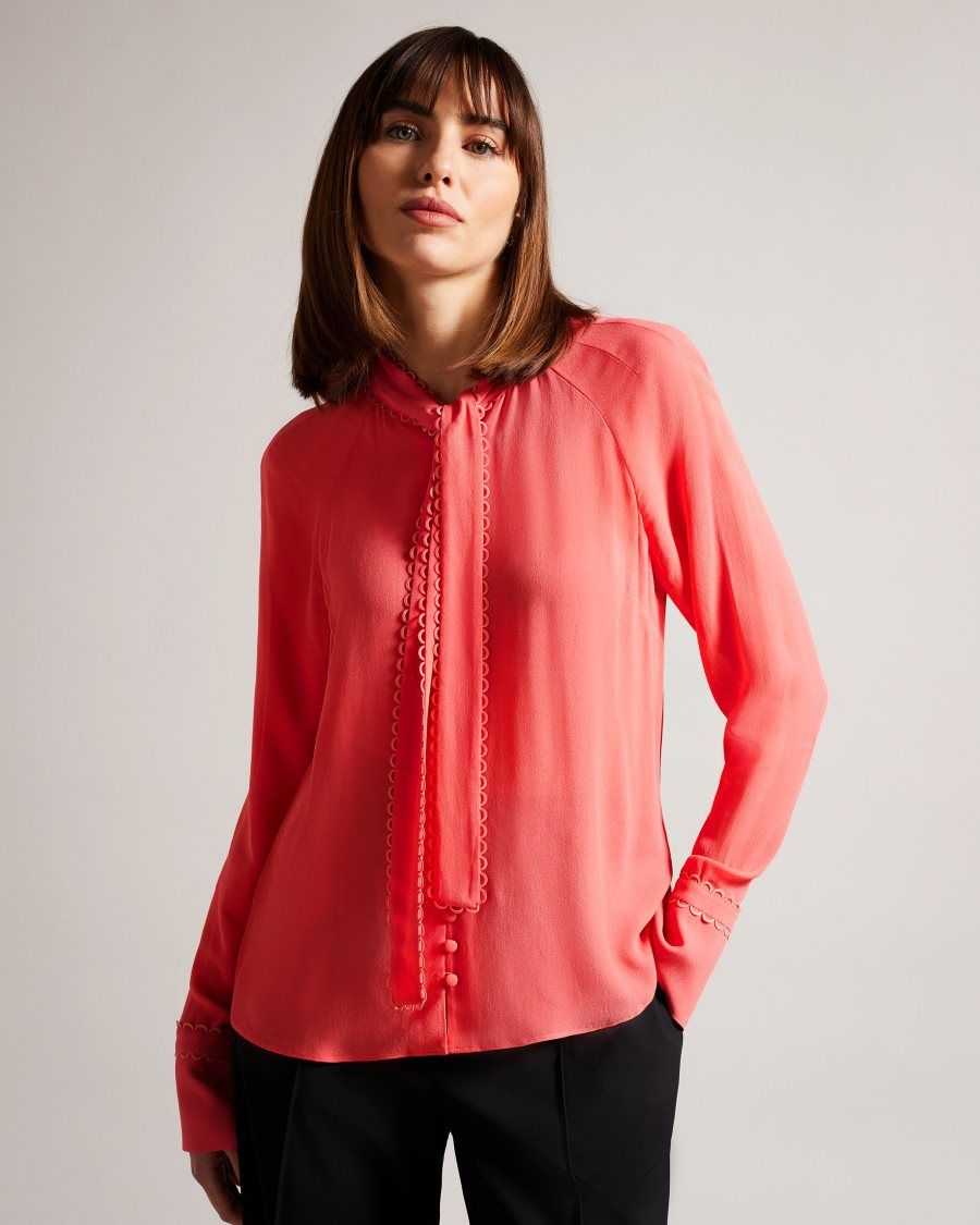 Ted Baker Julinaa Blouse with Rouleaux Trim Detail Coral | 6283014-EL