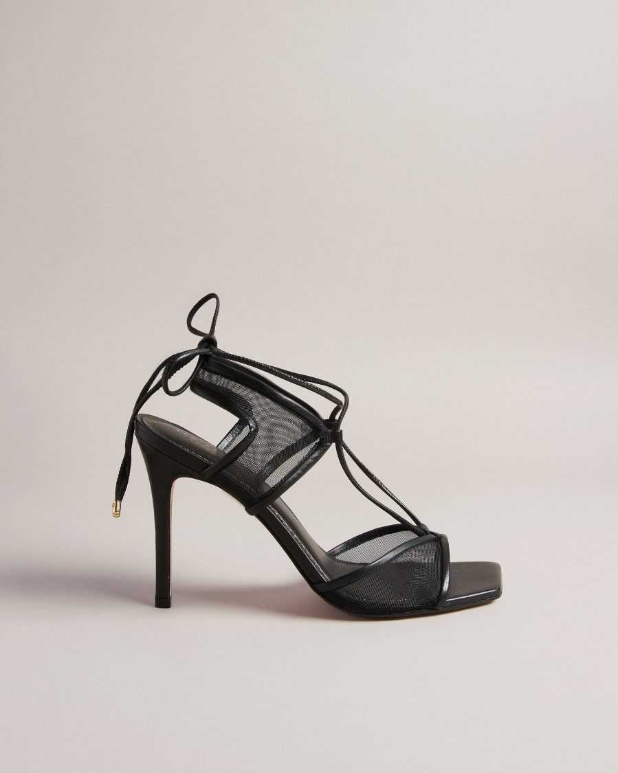 Ted Baker Junera Mesh Tie Strap Sandals Black | 4062753-MN