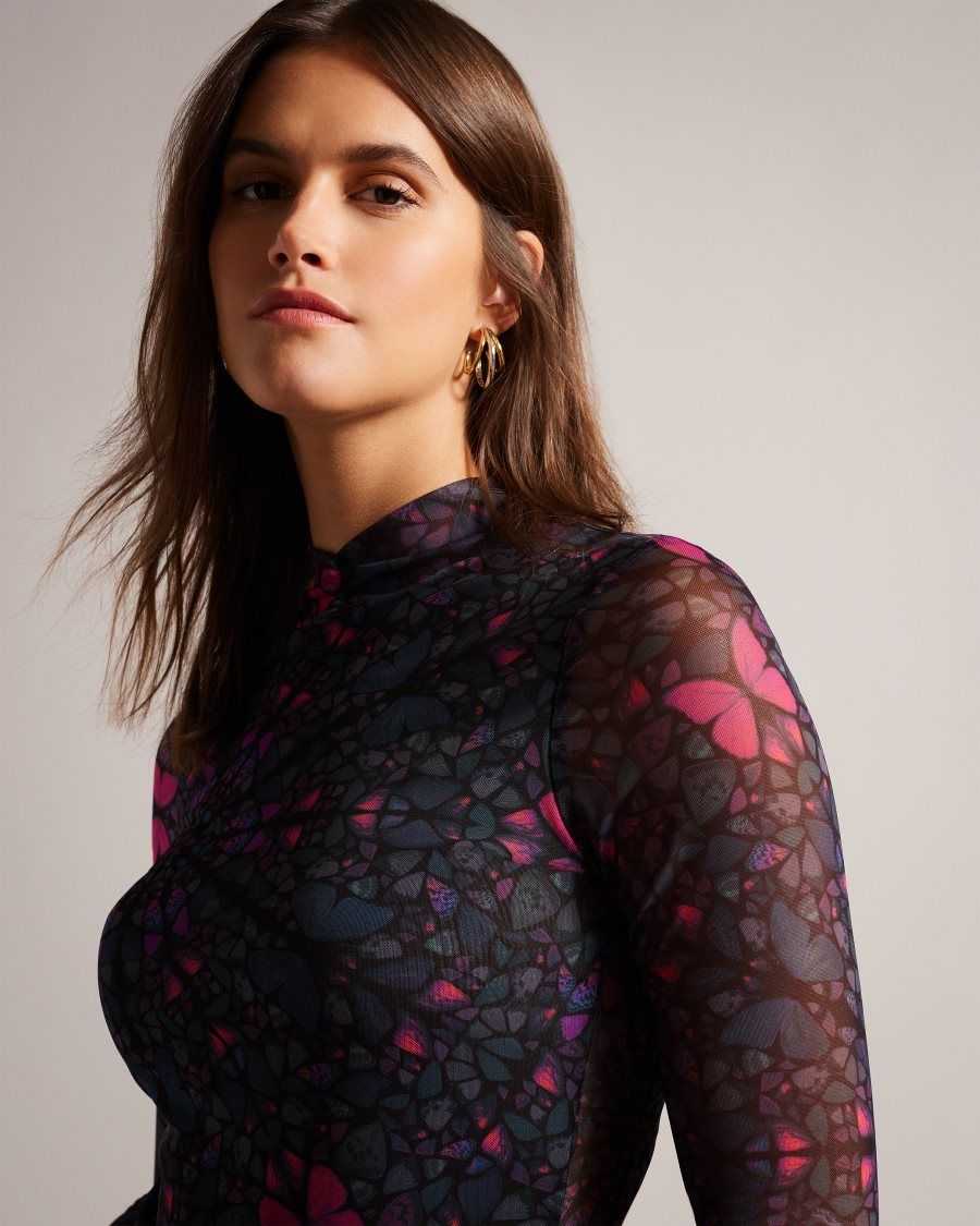 Ted Baker Kamill Mesh Fitted Top With High Neck Black | 0467859-AK