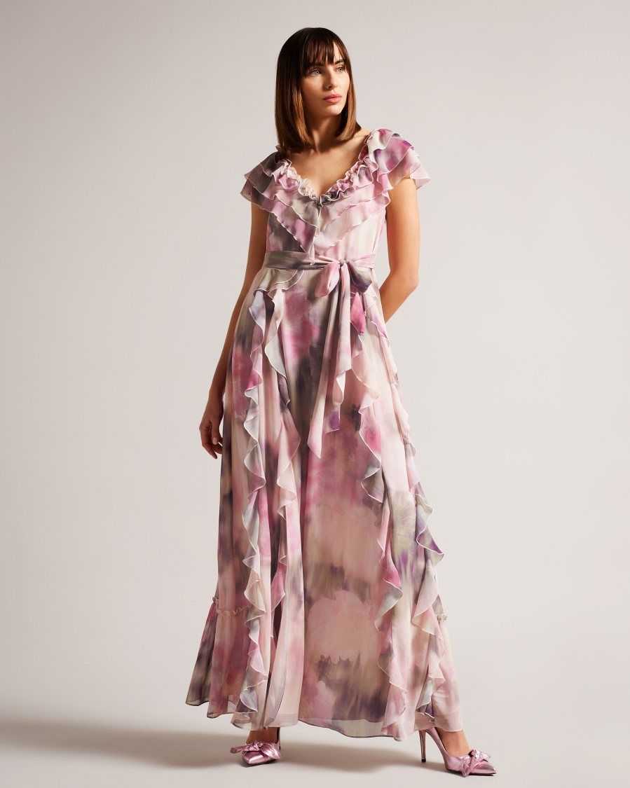 Ted Baker Karenie Frilled Floral Maxi Dress Coral | 7916854-CU