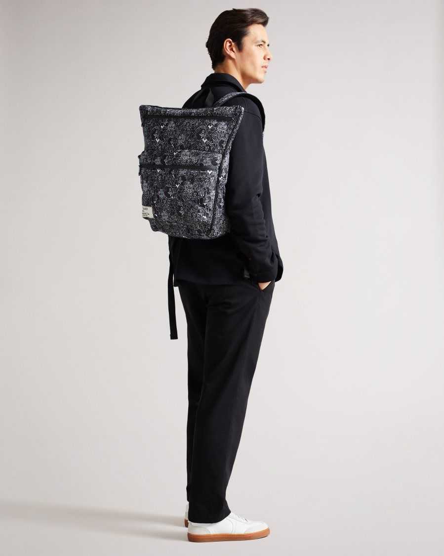 Ted Baker Karev Scribble Printed Nylon Backpack Black | 1605792-NK