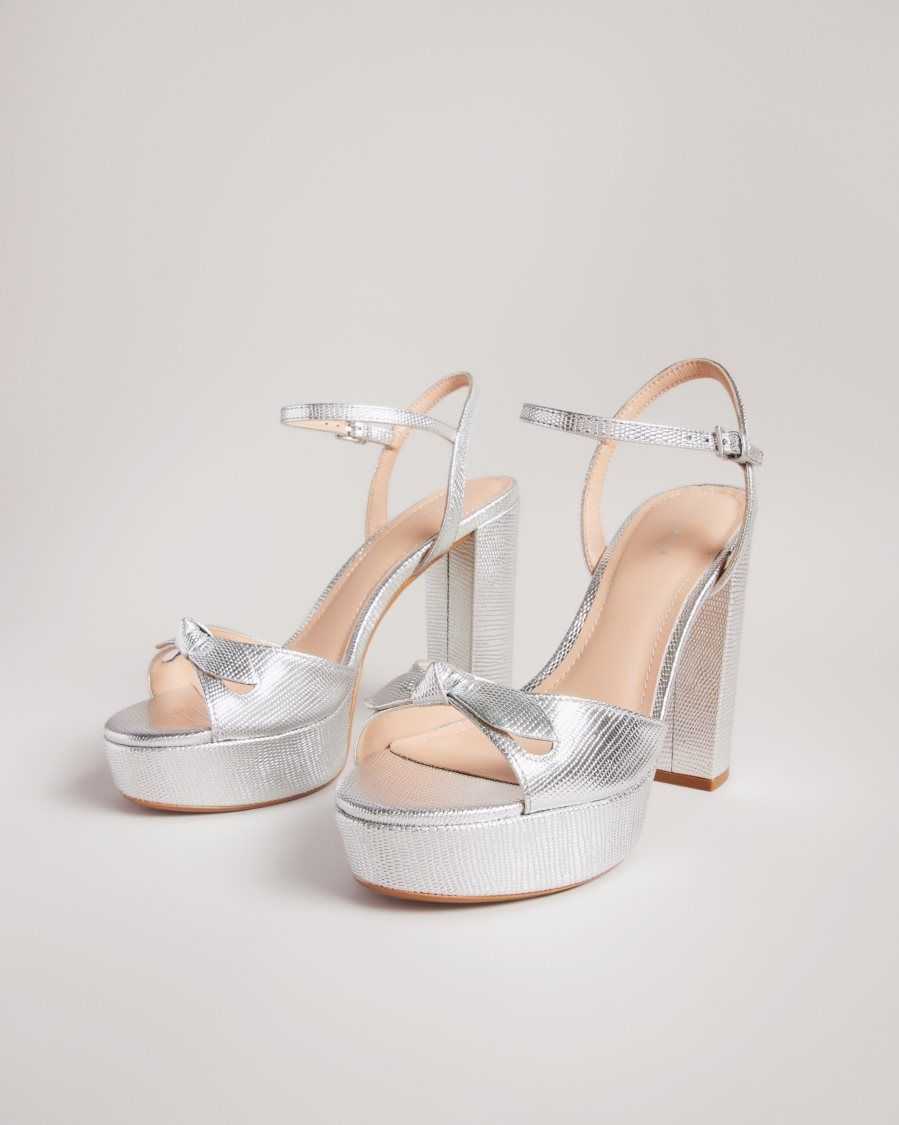 Ted Baker Kayllah Bow Detail Platform Sandals Silver | 1490273-CV