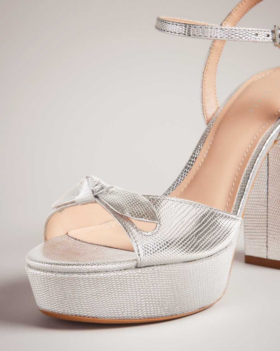 Ted Baker Kayllah Bow Detail Platform Sandals Silver | 1490273-CV