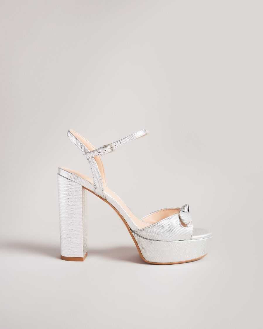 Ted Baker Kayllah Bow Detail Platform Sandals Silver | 1490273-CV