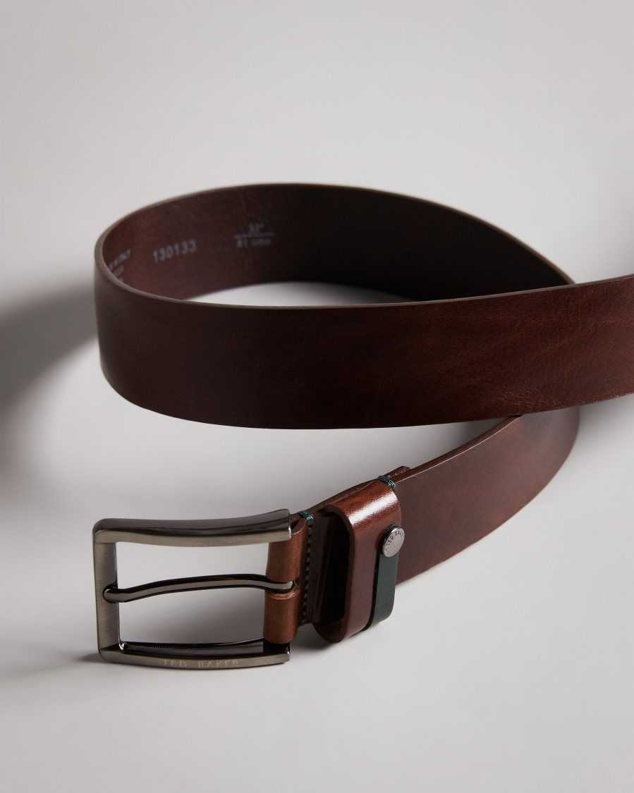 Ted Baker Keepsak Contrast Detail Leather Belt Tan | 1276480-PG