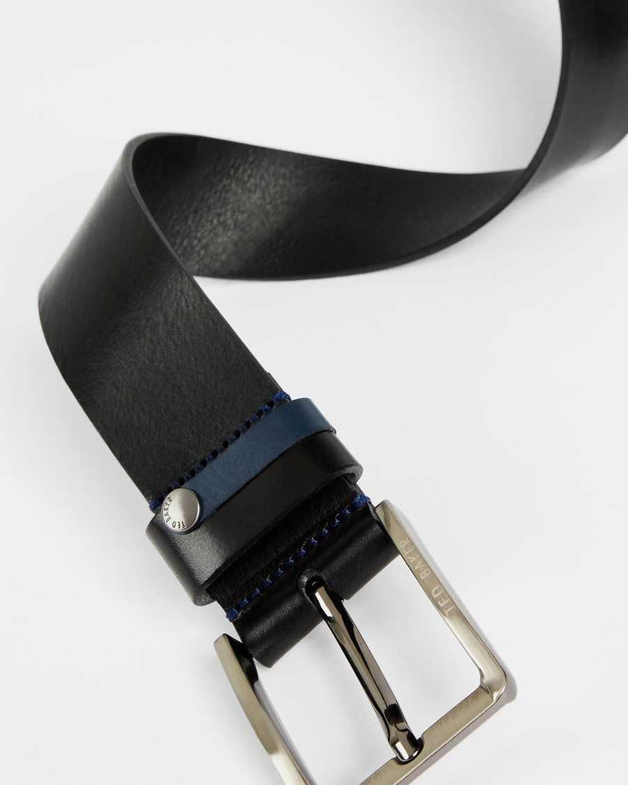 Ted Baker Keepsak Contrast Detail Leather Belt Black | 4935706-XM