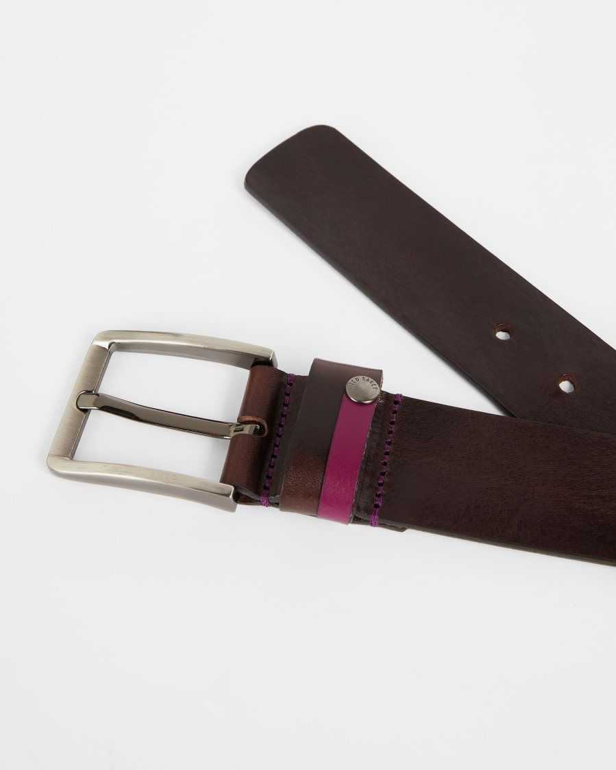 Ted Baker Keepsak Contrast Detail Leather Belt Chocolate | 8240356-KV