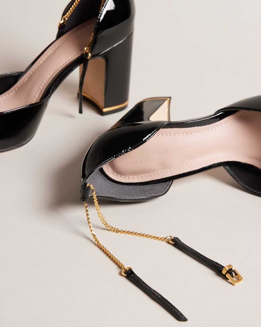 Ted Baker Keliy Strappy Chain Patent Heels Black | 7109832-TZ