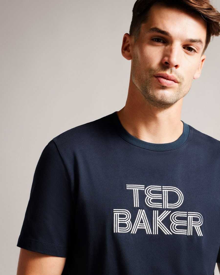 Ted Baker Kenedy Short Sleeve Regular Fit Branded T-Shirt Navy | 1579420-XU