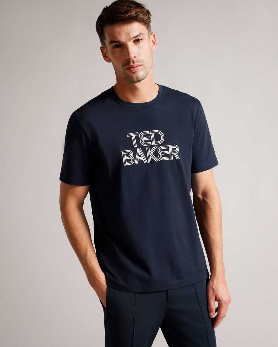 Ted Baker Kenedy Short Sleeve Regular Fit Branded T-Shirt Navy | 1579420-XU