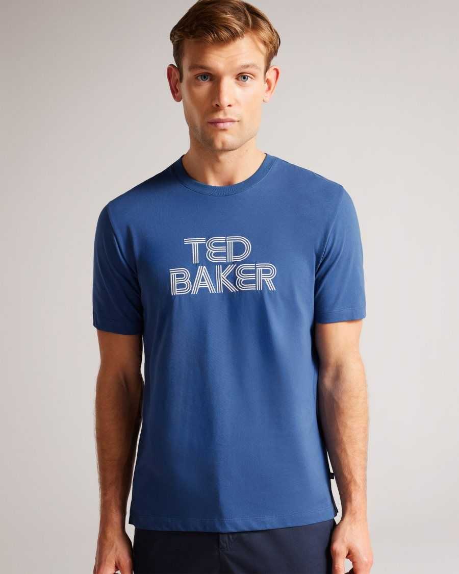 Ted Baker Kenedy Short Sleeve Regular Fit Branded T-Shirt Dark Blue | 6940271-BW