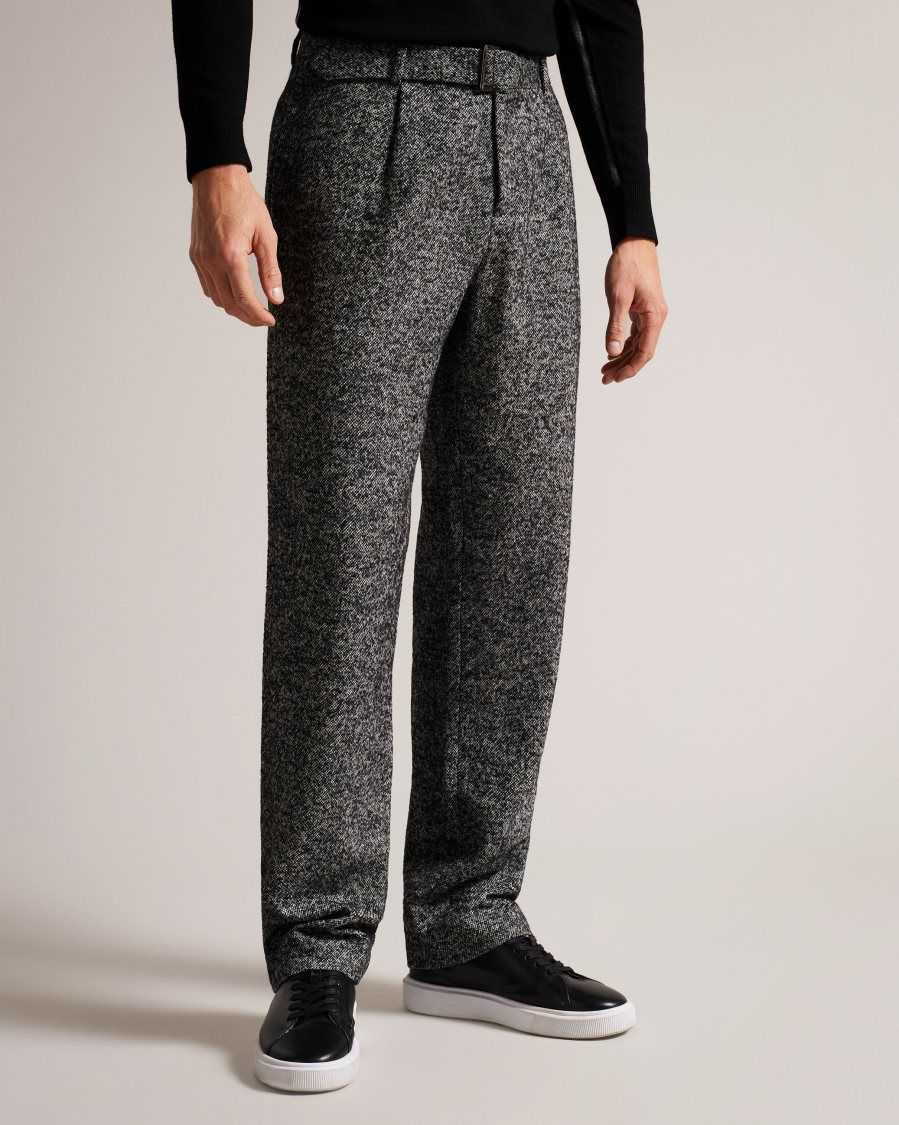 Ted Baker Kensey Marled Wool Belted Trousers Black | 9087345-TK