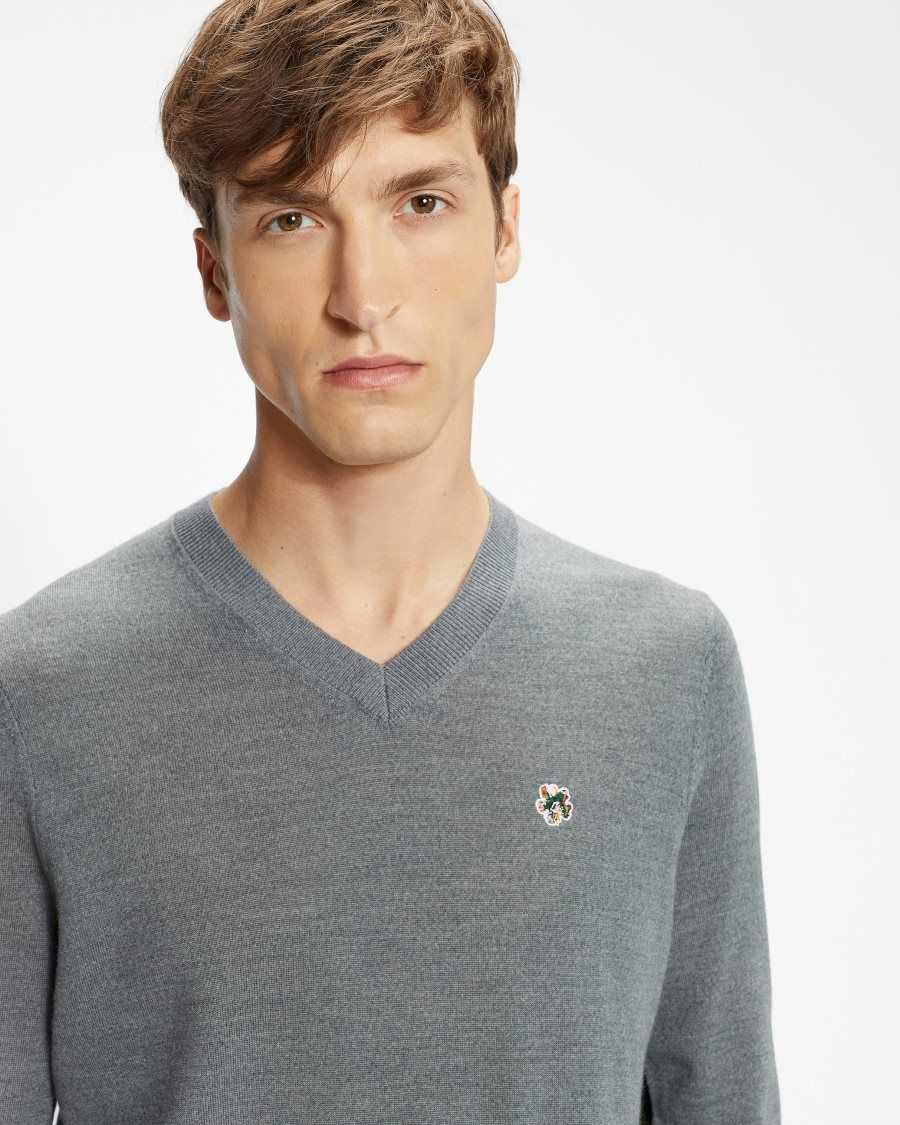 Ted Baker Kenton Merino Wool Contrast Detail Knitted Jumper Charcoal | 5879420-JC