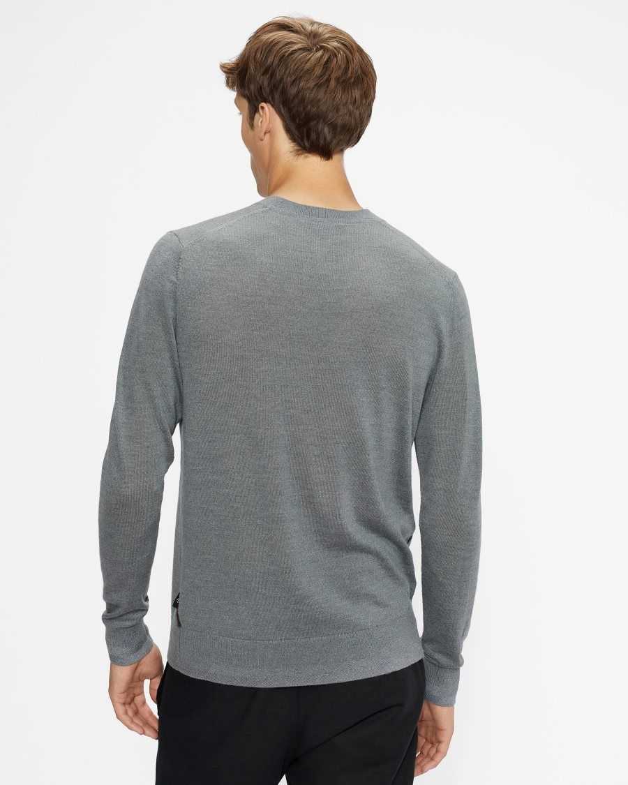 Ted Baker Kenton Merino Wool Contrast Detail Knitted Jumper Charcoal | 5879420-JC