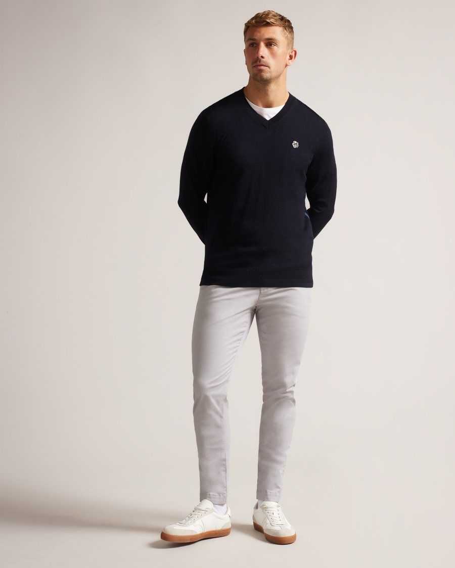 Ted Baker Kenton Merino Wool Contrast Detail Knitted Jumper Navy | 6428370-WJ